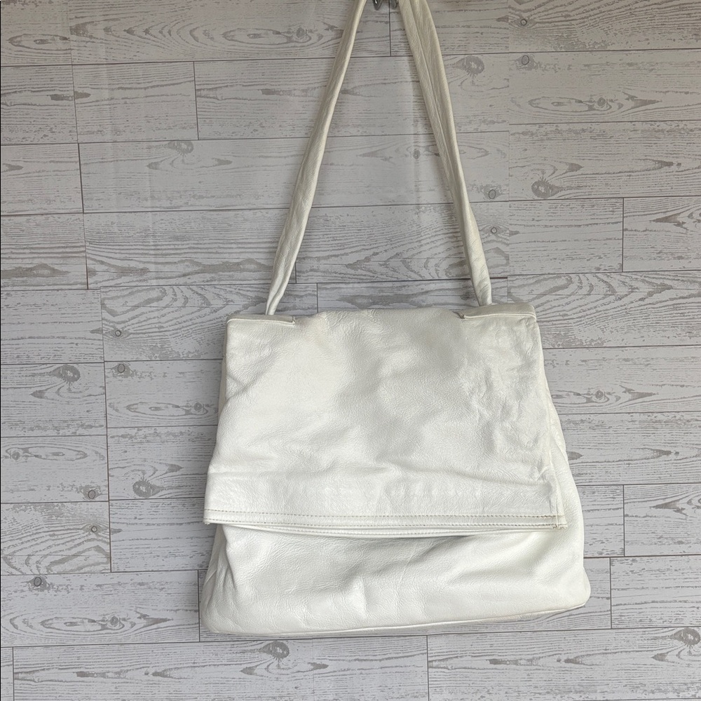Ruth‎ Saltz Vintage Genuine Leather white leather shoulder bag tie-knot strap.